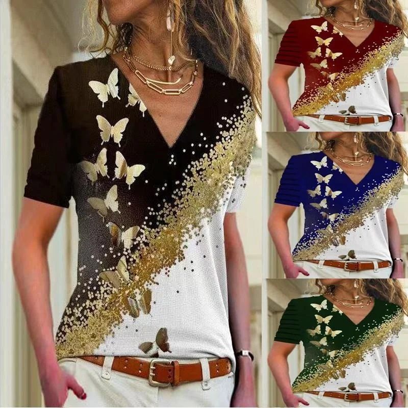 Women's ort Sve Printed Collar T-irt Slim Fit Polyester Spandex Blend Comfortable Breathable Faion Top for Ladies