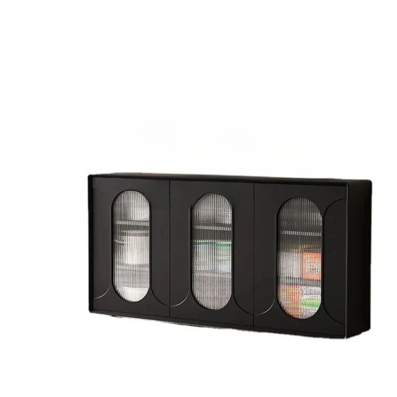 

Retro Kitchen Integrated Wall-Mounted Black Living Room Middle-Ancient Tea Storage Extremely Narrow Side Cabinet