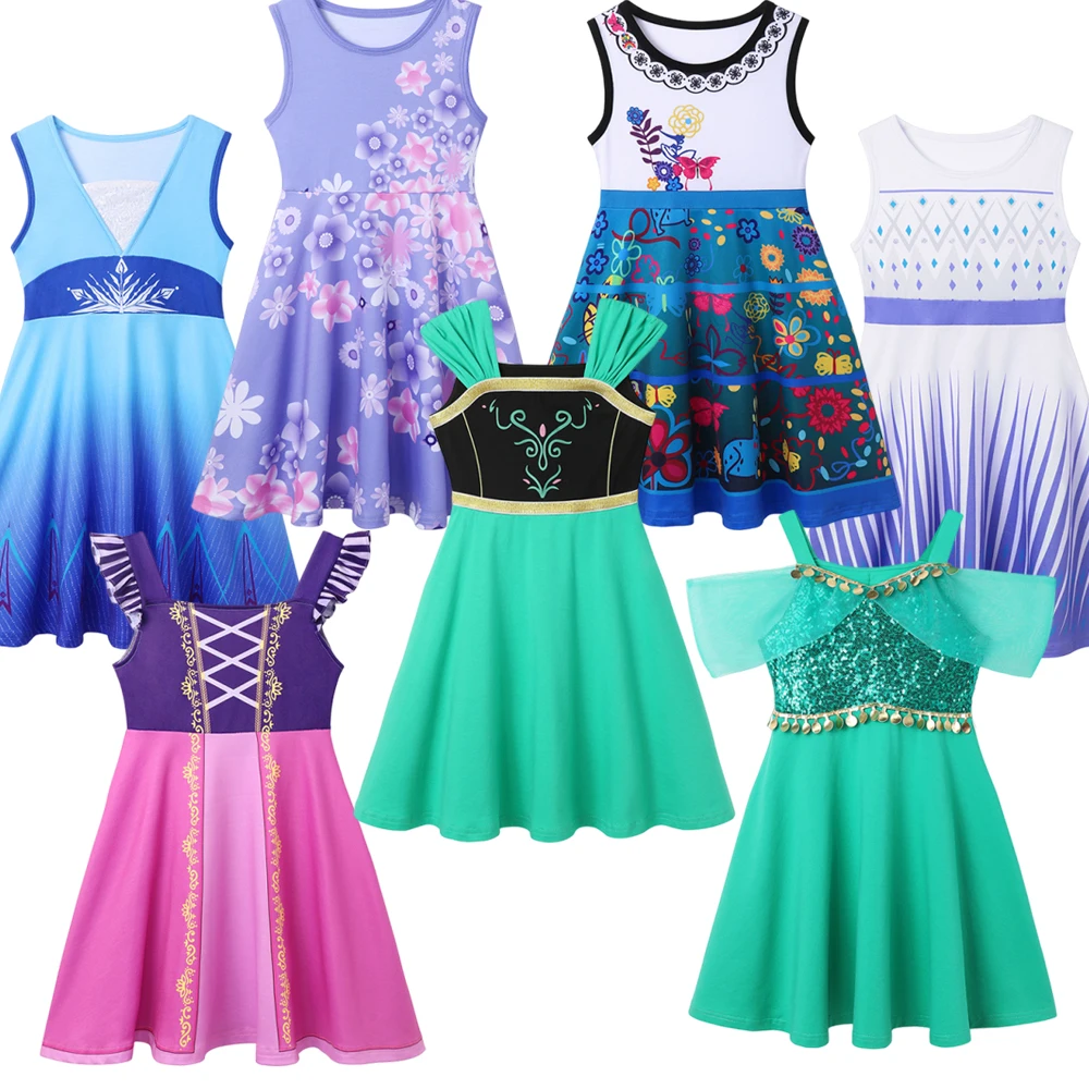 Summer New Kids Girls Princess Dress Anna Cosplay Costume Summer Carnival Party Casual Dress Cute Birthday Party Costume