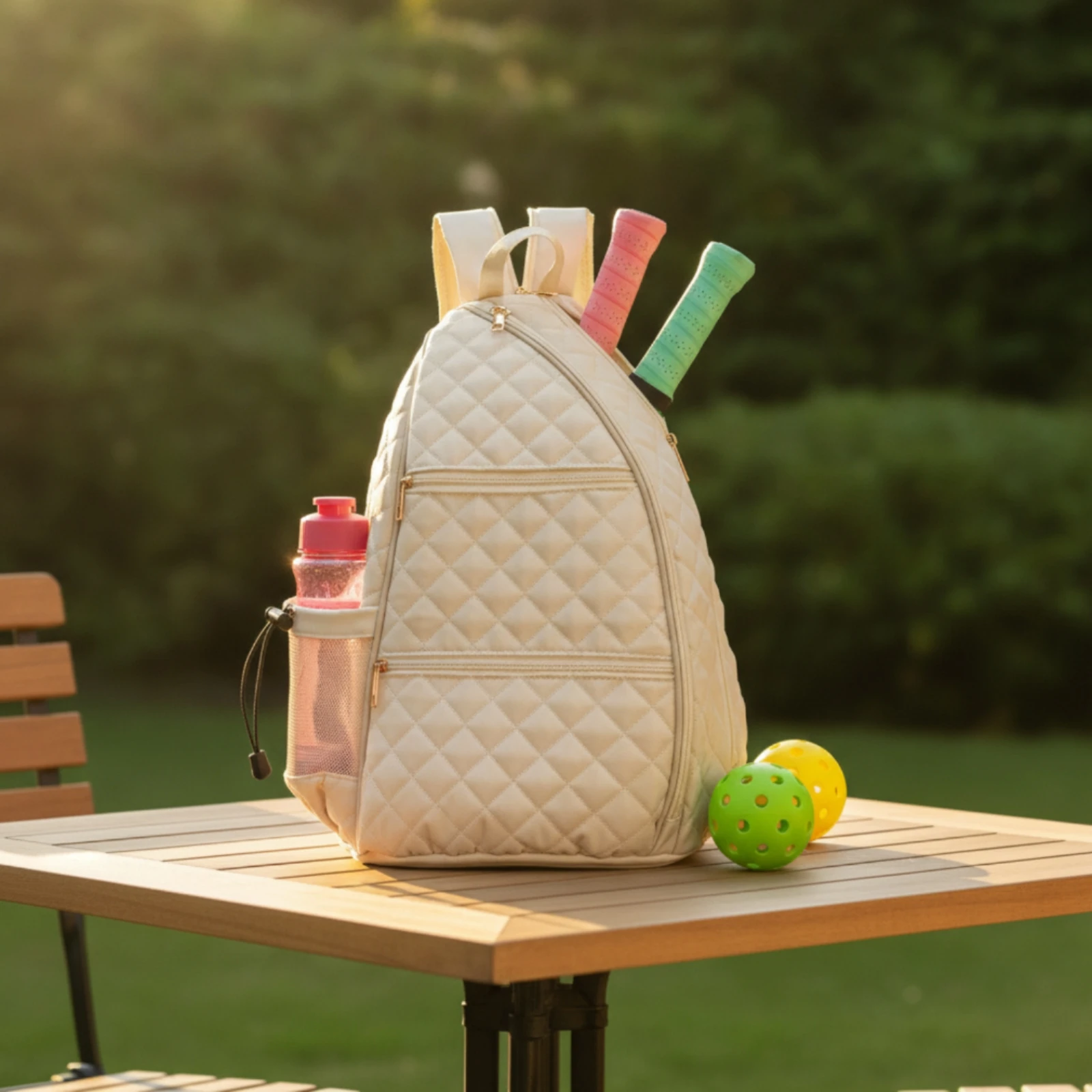 Racket Backpack Quilted Tennis Backpack Sports Bag Water-Resistant Adjustable for Pickleball Players, Practice Sessions view 5