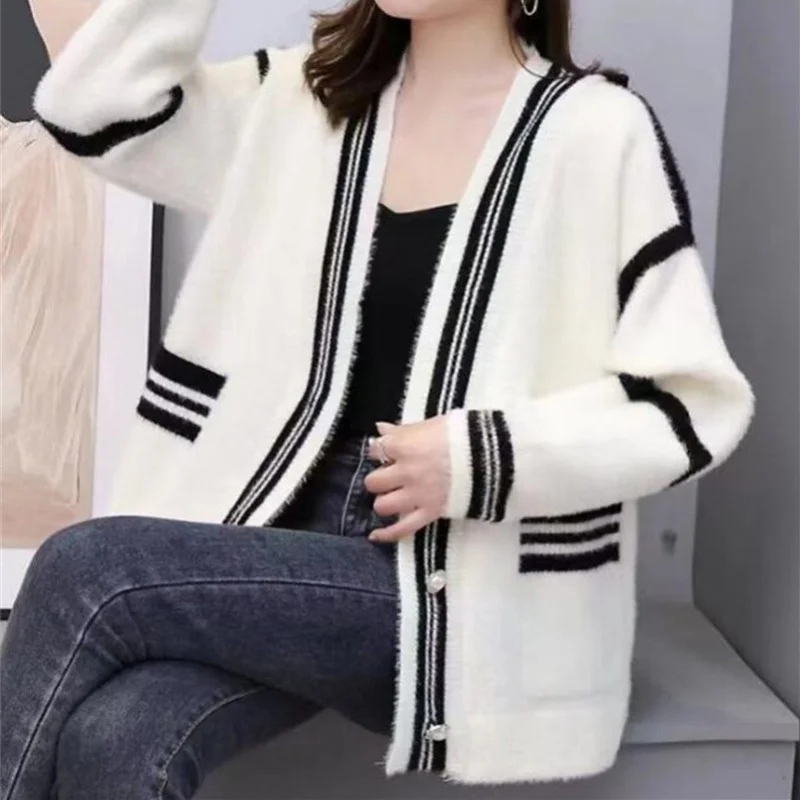 New Spring and Autumn Idle Style Faux Mink Velvet Cardigan Women's Loose Sweater Coat