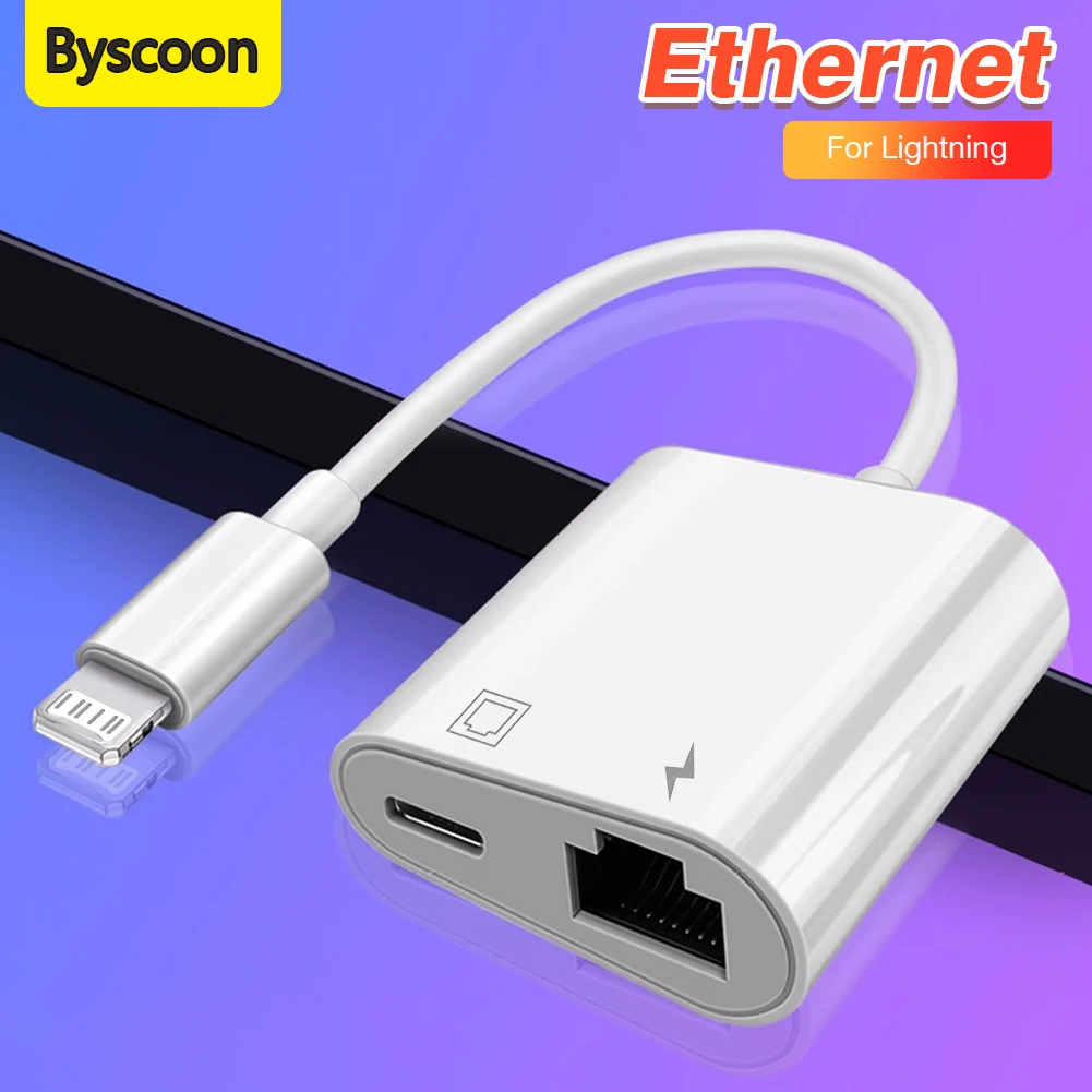 Adapter 2 w 1 Lightning na kartę sieciową RJ45 Ethernet, szybkie ładowanie i transfer danych, konwerter dla iPhone 14 13 12 Pro Series