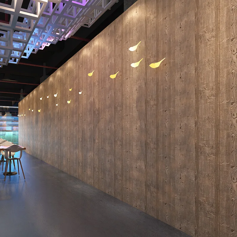 Modern Chinese Retro Wood Color PVC Wallpaper for Living Room Clothing Store Hotel Decoration
