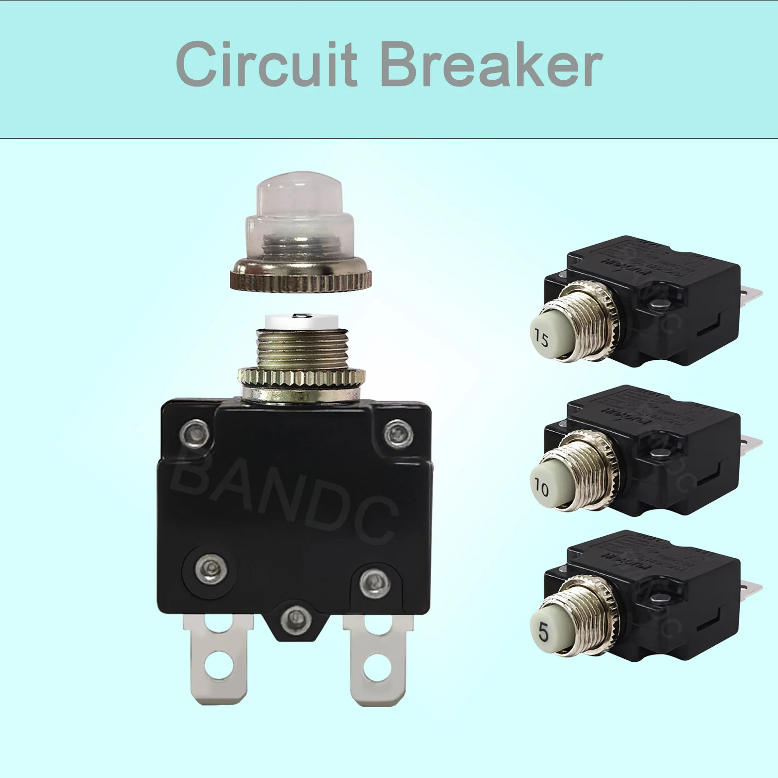 

3 шт., 5A, 10A, 15A, термовыключатель с ручным сбросом, предохранитель переключателя перегрузки 32 В постоянного тока с водонепроницаемой крышкой, защитная крышка