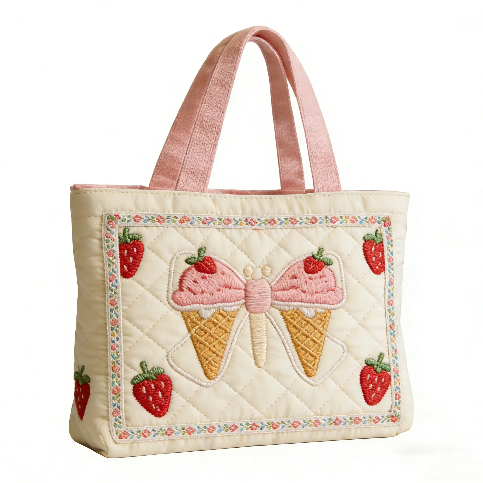 Retro Ice Cream Printing Handbag Patchwork Valley Quilted Tote Women's Casual Shoulder Bag Daily Shopping
