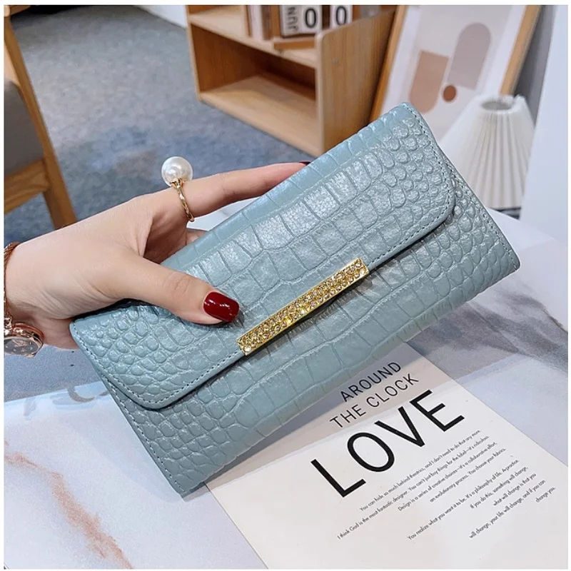 

Роскошный женский кошелек из натуральной кожи с бриллиантовым замком, держатель для карт с узором аллигатора, кошелек из коровьей кожи с коробкой