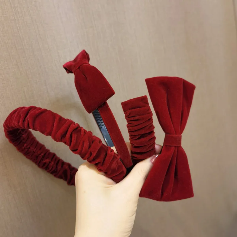 New Velvet Bow Headband Children Cute Red Black Hair Hoop Bands Accessories Girl Simple Scrunchy Korean Fashion Headdress