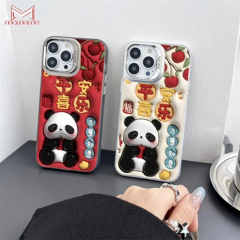 Chinese New Year Panda for VIVO Y100I Y100 Y200 S16 S1 S17 S15 S8 S9 S12 S15E 5G Colorful Silver Funda Phone Case White Black