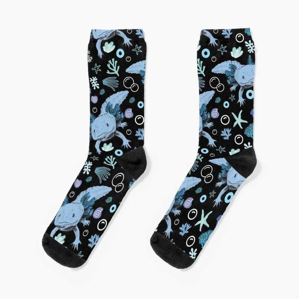 

Blue Axolotl Coral Pattern Socks anti slip football gift moving stockings cool Men's Socks Luxury Women's