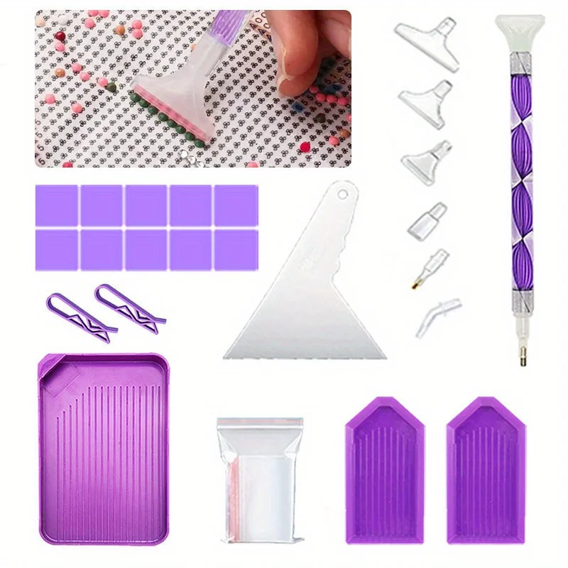 1 Set New DIY Purple Diamond Painting Tools Kits, Diamond Painting Pens Tray Accessories And Correction Tool