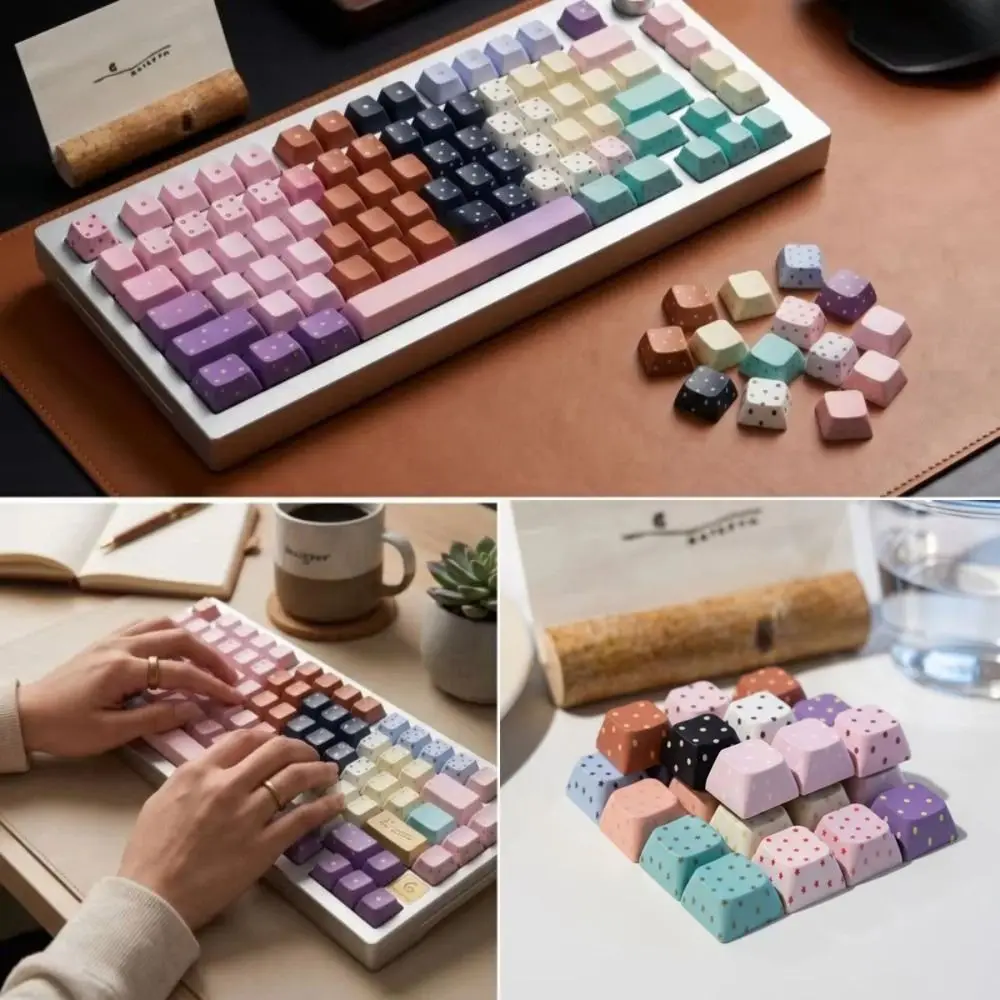 5 Pcs Handmade Craft Polka Dot Keycaps Push Button Switch Stress Relief Function Switch Tester Keychain Key Ring Style