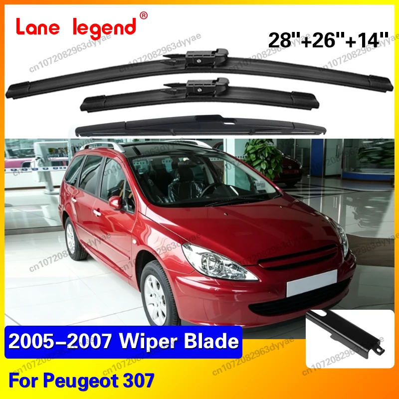 

For Peugeot 307 2005 2006 2007 Front Rear Windshield Wiper Blades 3pcs Windscreen Window Accessories 28"+26"+14"