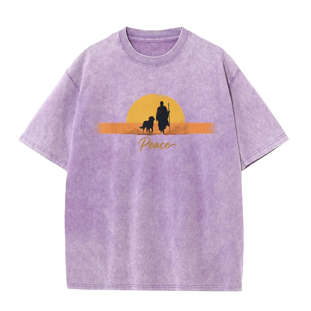 Peace Minimalist Zen Art Walk for Monks with Aloka Dog T-Shirt Freeshippings Items 한국인 Playeras Para Hombres Short Sleeve