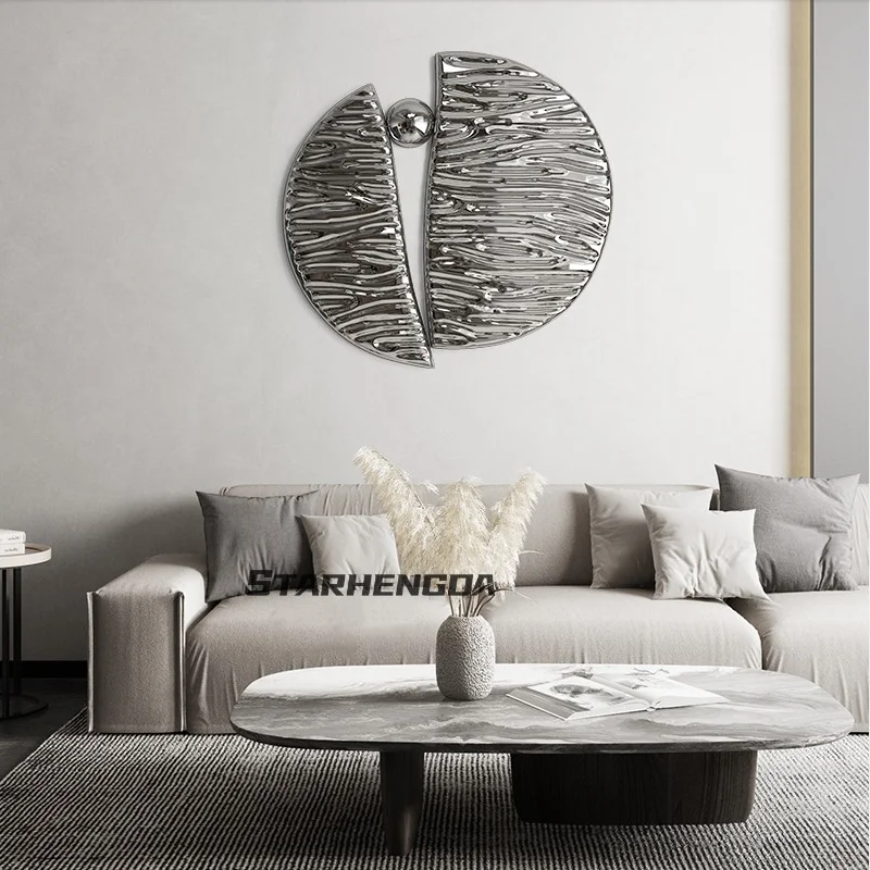 Metal wall decoration club background wall hangings | light luxury stainless steel water ripple art wall decoration