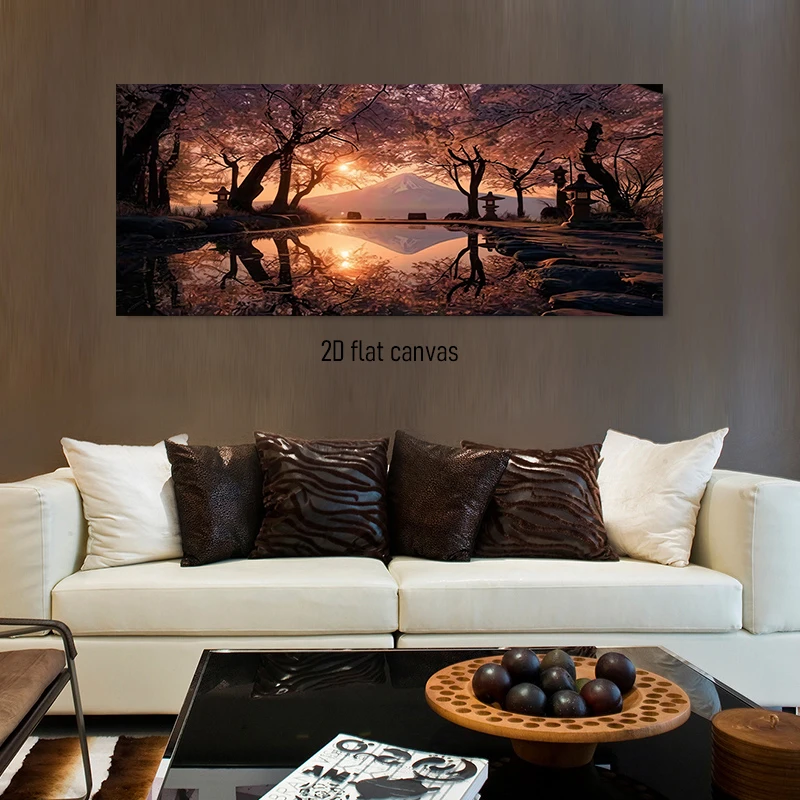 1 Piece Canvas Wall Art: Sunset Landscape of Mount Fuji and Cherry Blossom Forest – High-Definition Print, Frameless, 2D Flat