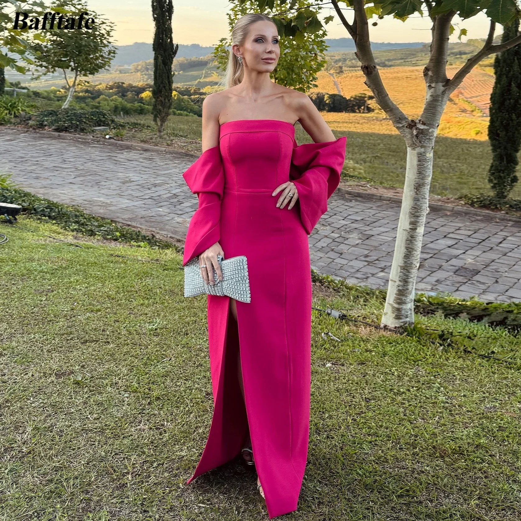 

Bafftafe Customized Mermaid Crepe Evening Dresses Bow Slit Side Women's Occasion Prom Dress Formal Birthday Engagement Gowns