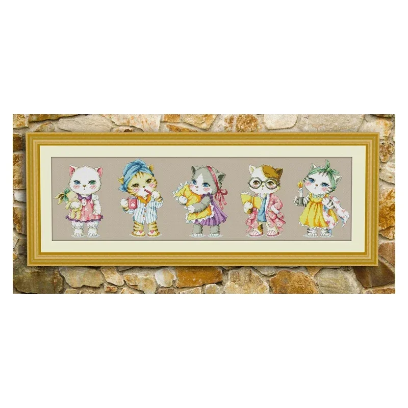 Amishop Gold Collection Lovely Counted Cross Stitch Kit Good Night Kitty Kitties Five Kitten Cat Cats SO G128