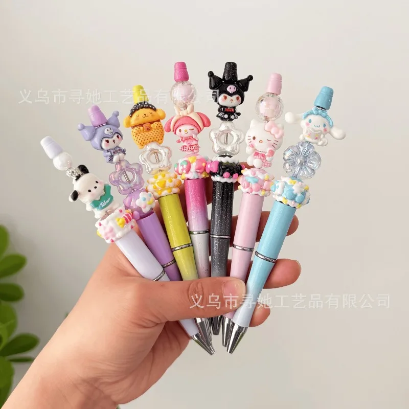 

Cartoon Anime Sanrio Cute Hello Kitty Bead Pen Crystal sparkling diamond rotating neutral pen, Creative handmade DIY