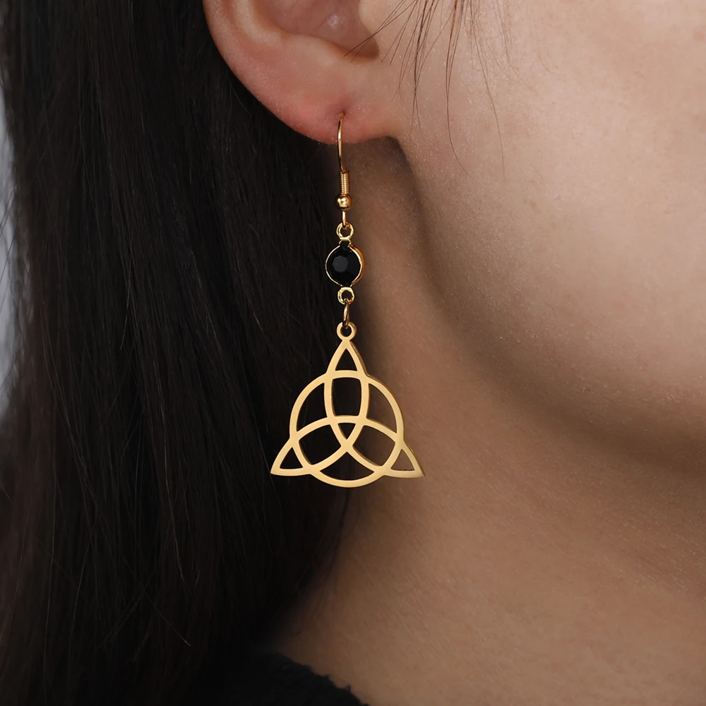Dawapara Celtics Knot Triquetra Trinity Knot Earrings Good Luck Irish Amulet Black Birthstone Bohemian Stainless Steel Jewelry