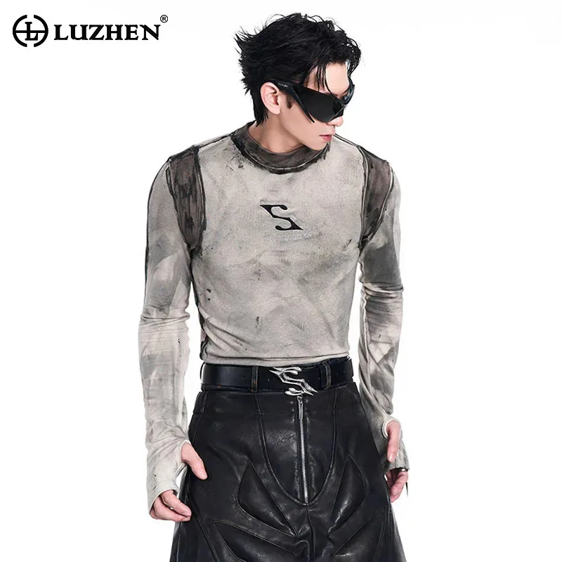 LUZHEN High Street Bottom Shirt Slim Letter Pattern Design Fashion 2024 Scrawl Male Long Sleeve T-shirts Casual Clothes LZ7322