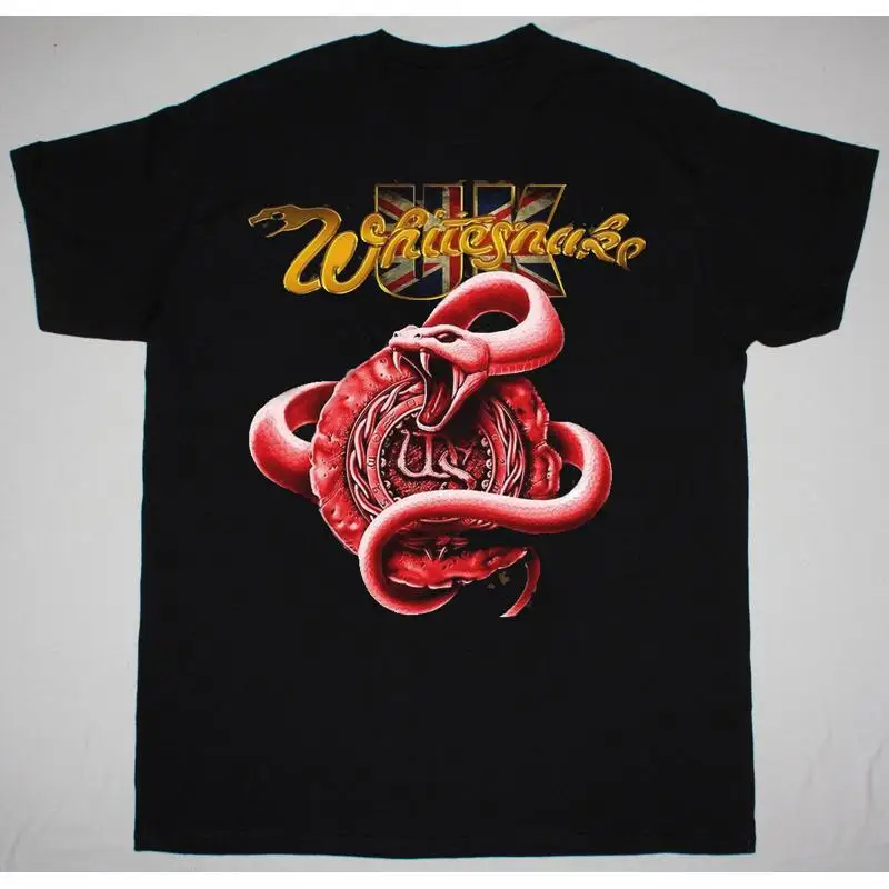 

Редкая хлопковая черная рубашка с короткими рукавами и флагом Великобритании Whitesnake Band всех размеров