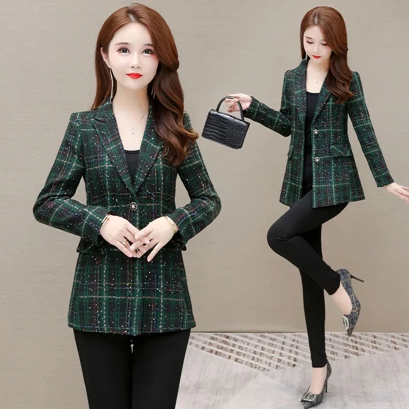 Plaid Suit Fashion Jacket Female 2023 Spring And Autumn New Slim Temperament Ladies Slim Joker Casual Suit Jacket Female Tide