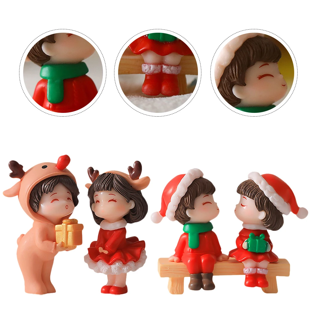 Mini adornos navideños para parejas, adornos de escritorio artesanales finos para el hogar y la Oficina, plástico en miniatura romántico de Navidad