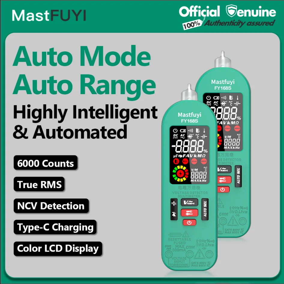 

MASTFUYI Digital Multimeter, Rechargeable & Auto-Ranging, with NCV & Capacitor Test, Breakpoint/Diode Check AC/DC Voltage Tester