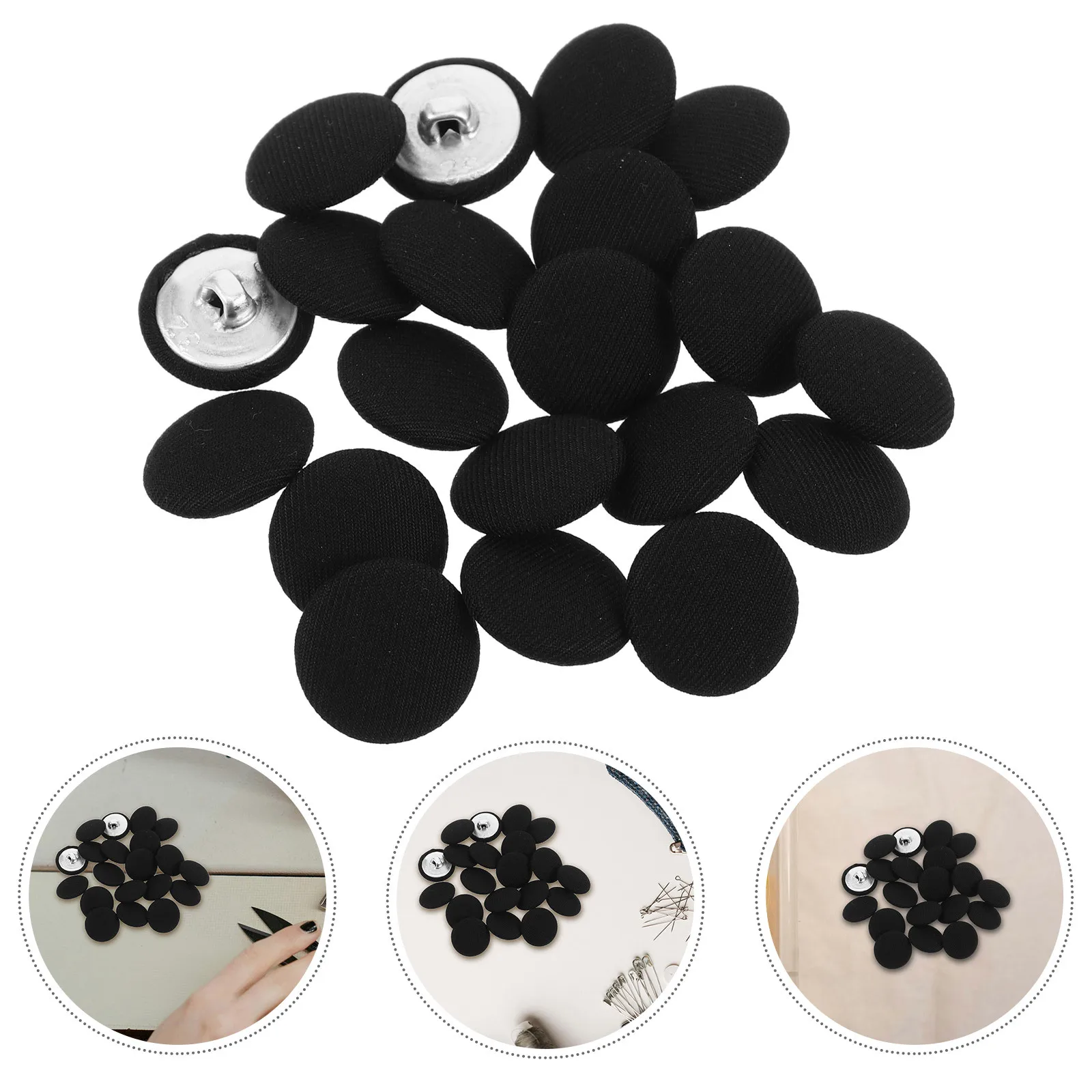 

20Pcs Round Metal Mushroom Buttons Black Fabric Covered Sew-on Buttons for Clothing DIY Crafts Suit Jacket 20Mm