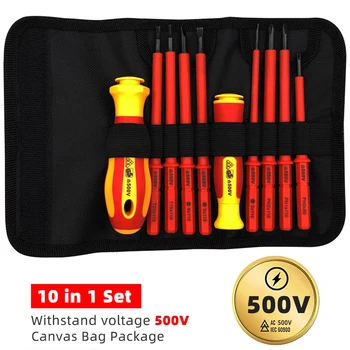 מברג חשמלאים מבודד ומגנטי עם 10 ראשים מתחלפים