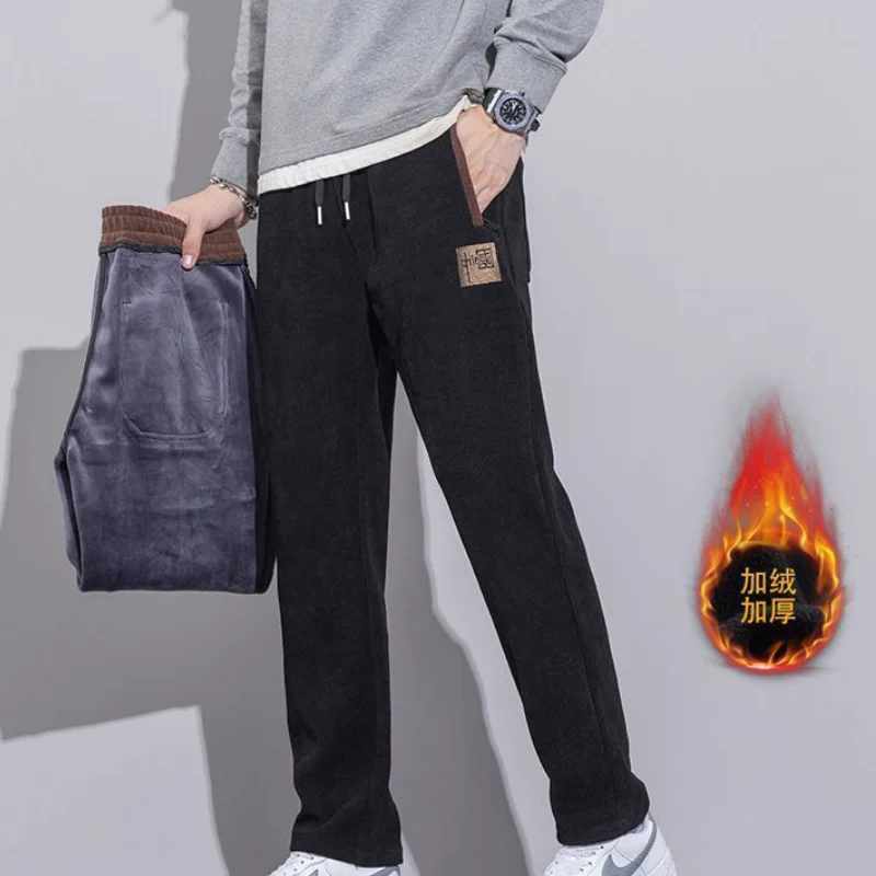 الرجال سراويل شتوية موضة ملابس كاجوال رياضية تمتد السراويل الخريف ملابس رجالية فضفاضة تناسب المخملية الملابس الدافئة نمط جديد