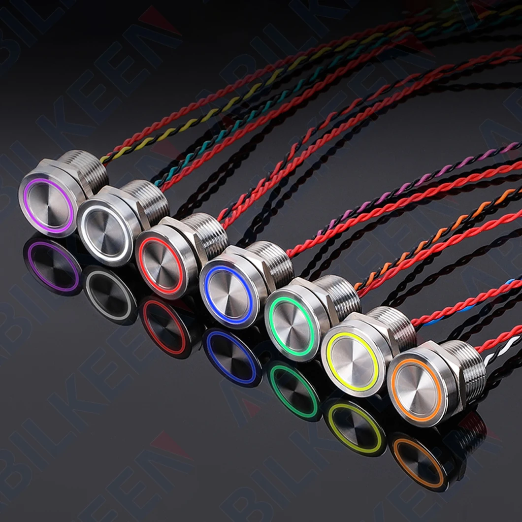

ABILKEEN 16MM LED Ring Light Piezo Electric Switch 1NO IP68 Waterproof Touch Pressure-Sensitive Switch Momentary/Latching DC3~24