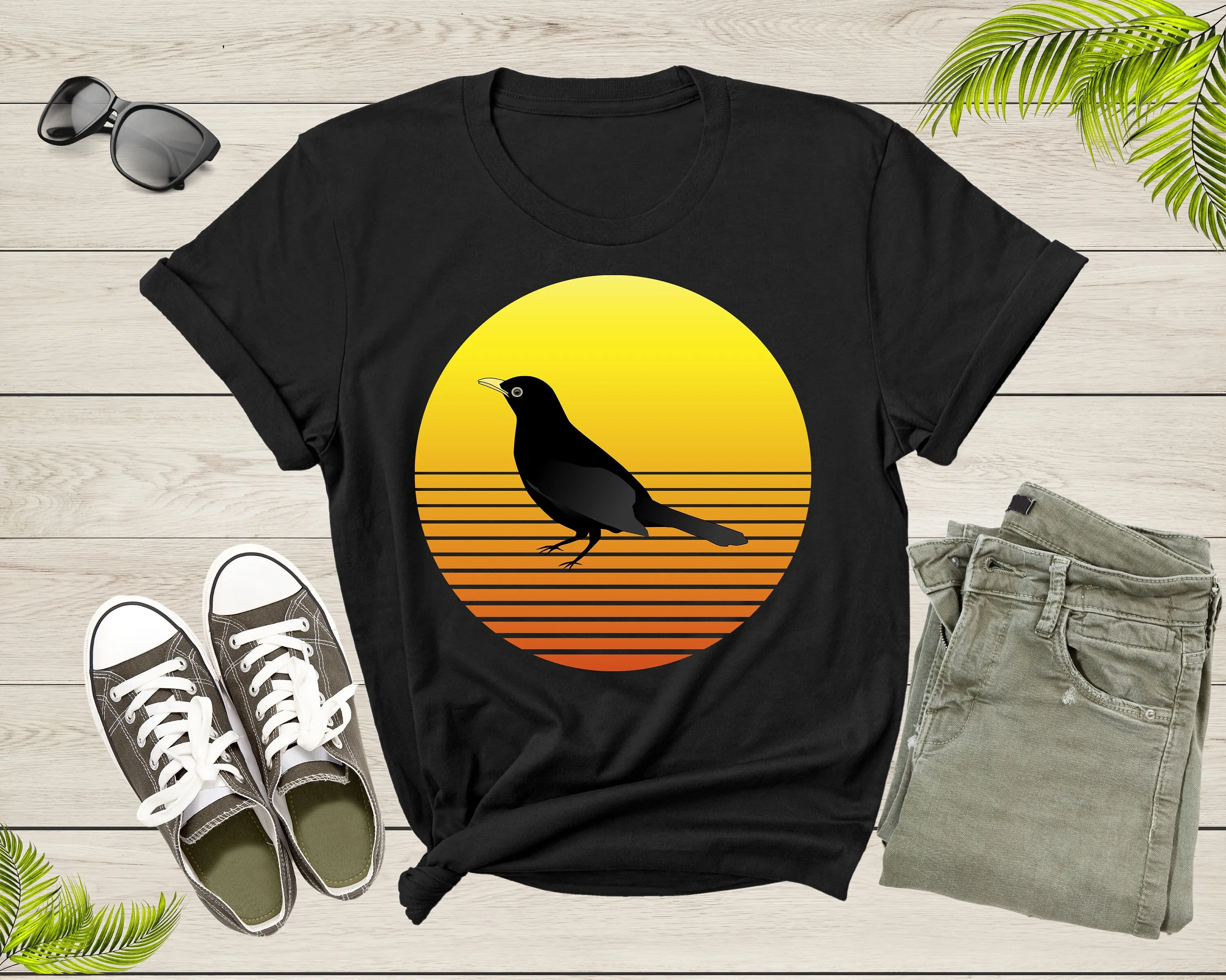 Black Crow Bird Silhouette At Sunset Wildlife Nature Animal T Shirt Lover Gift For Kids Themed