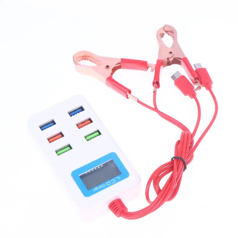 New 1Pcs Universal 6USB With LCD Clip 12-24V Charger Multifunctional Clamp Charger For Mobile Phone Quick Charge DIY Accessories