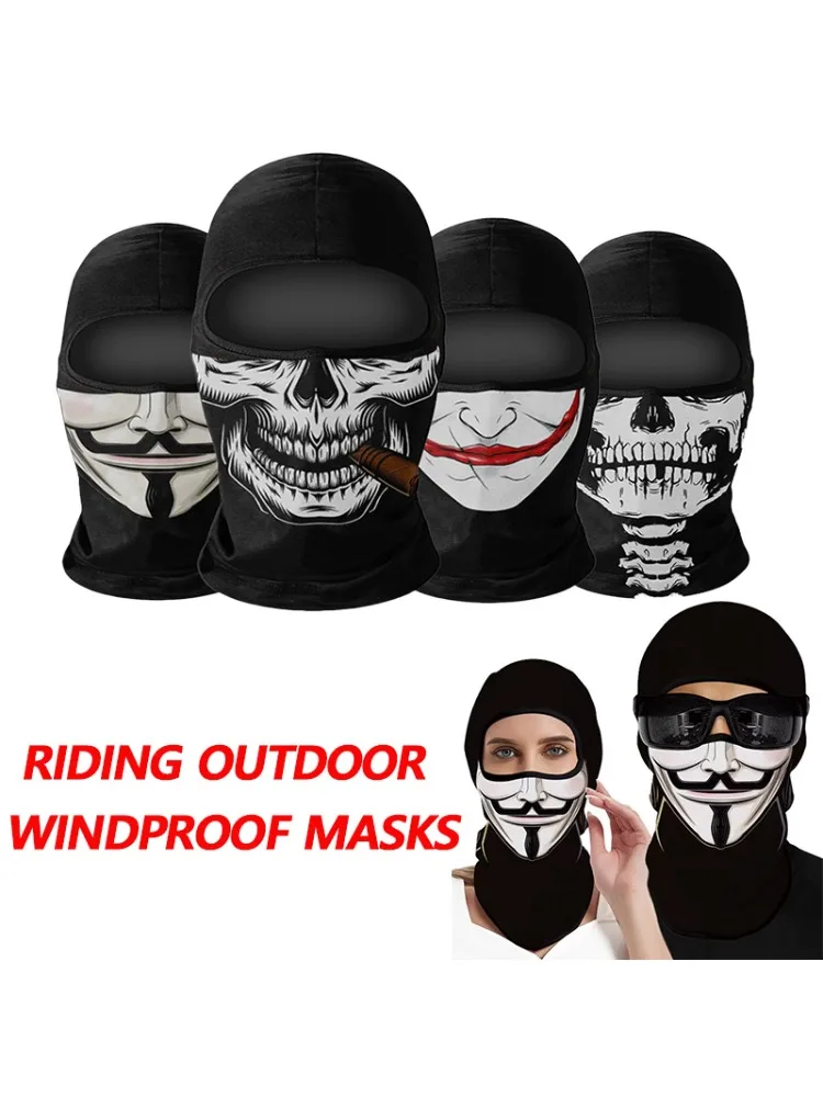 AliExpress 1pc Full Face Mask Black Ghosts Print Balaclava with Skull Printed for Cosplay Party Motorcycle Bike Cycling Hiking Outdoor