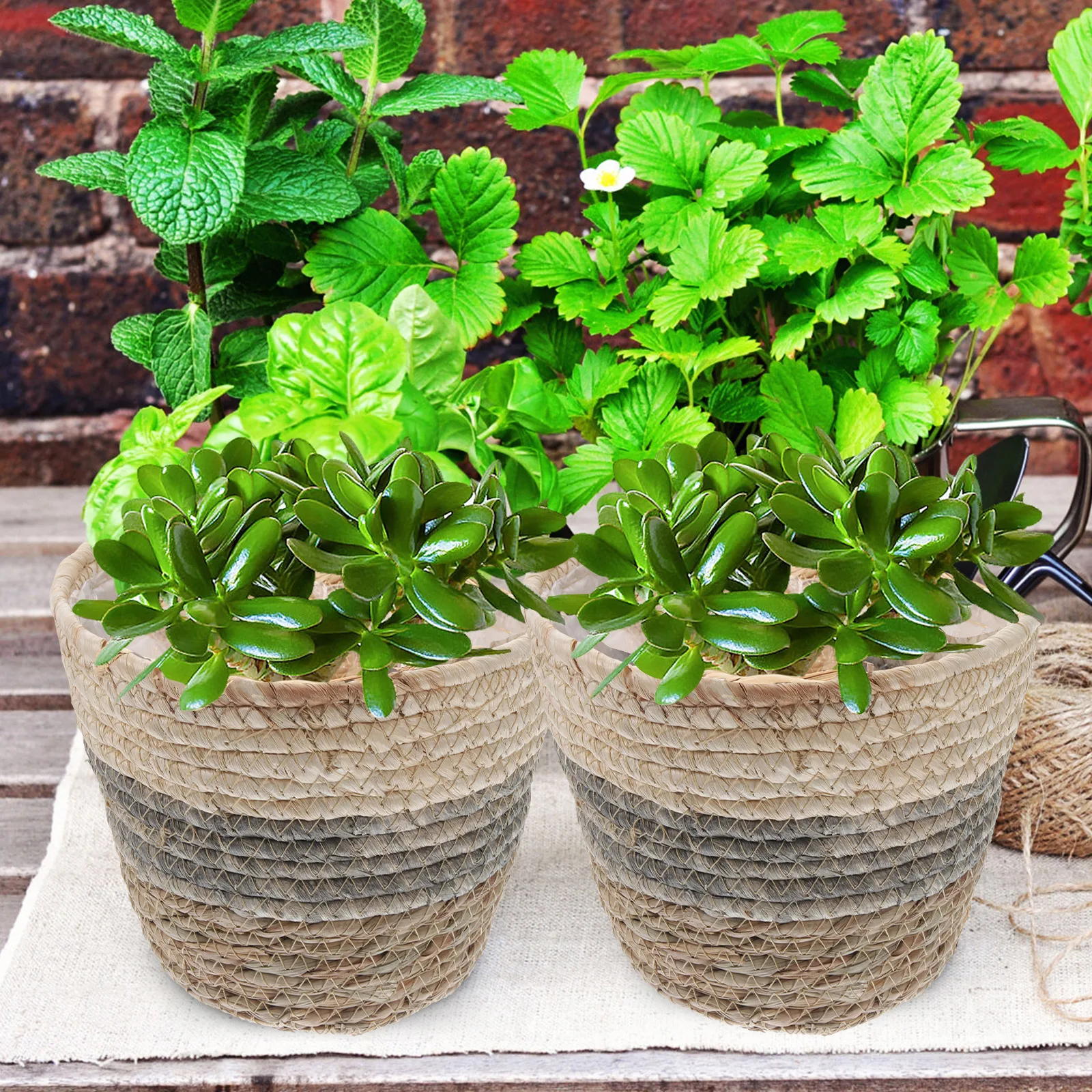 

2pcs Woven Flower Indoor Straw Baskets For Home Decor Desktop Garden Flowerpots Multi-Purpose Rectangular Weaving Baskets
