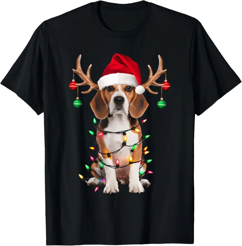 

Beagle Christmas Tree Tees Shirt Beagle Santa Hat Lover Gifts T-Shirt Funny Pitbull Dog Graphic T Shirts Personalized Clothing