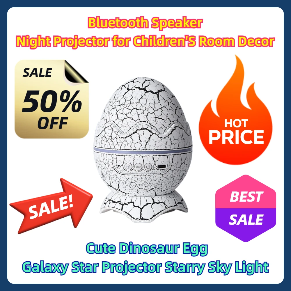 Bluetooth Speaker,Night Projector for Children'S Room Decor Cute Dinosaur Egg Galaxy Star Projector Starry Sky Light