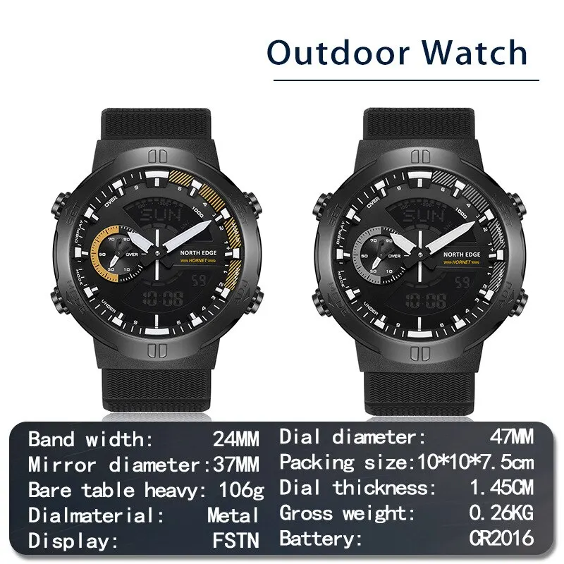 North Edge Men's Smart Sports Digital Watch Fashion Alarm Clock Night Light Function