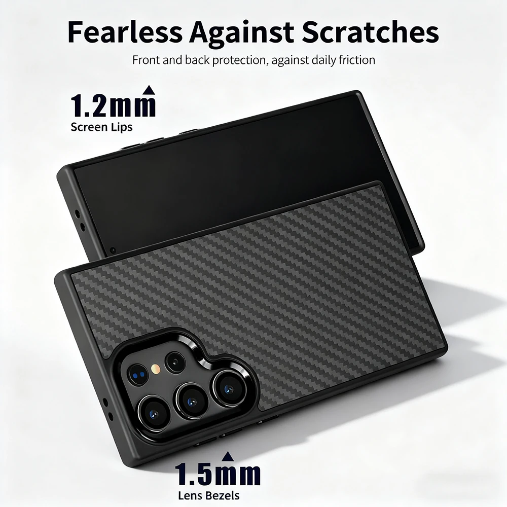 Classic Texture Carbon Fiber MagSafe Case, Alloy Lens Shockproof Cover for Samsung Galaxy S25/S24 Plus/Ultra