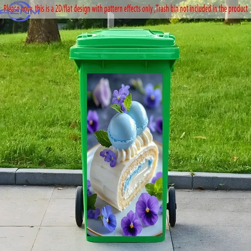 PC 2D Flat Self-Adhesive Trash Can Sticker, Blues Dreamy Swiss Roll Decorative Sticker, Creative Trash Can Decoration, Suitabl