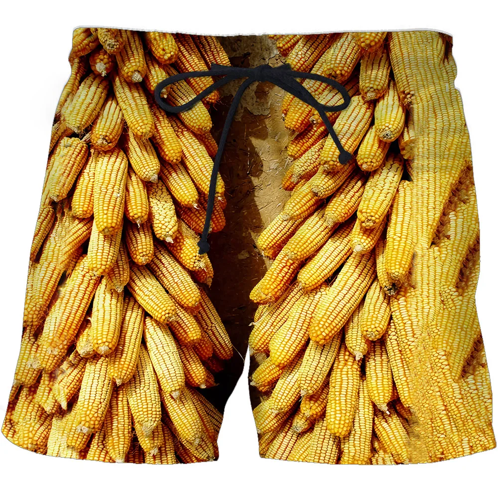 Summer Funny Corn Hawaiian Beach Shorts Maize 3D Print Men Casual Surfing Board Shorts Oversized Swimwear Trunks Kids Clothing