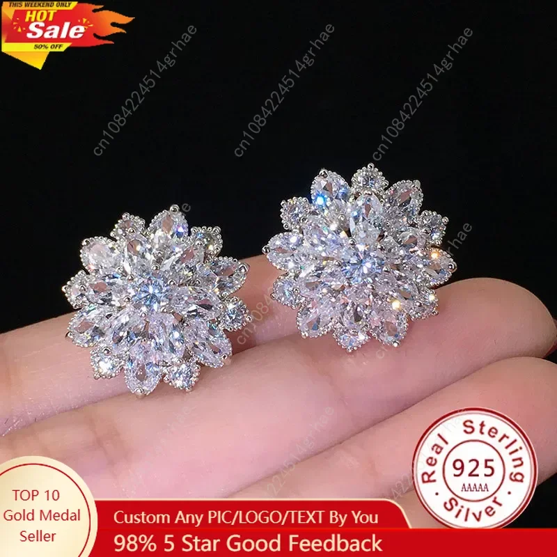 

Cute Big AAAAA Bling Cubic Zirconia 925 Silver Needle Stud Earrings Fashionable Flower Earring for Women Jewelry Gift Brincos