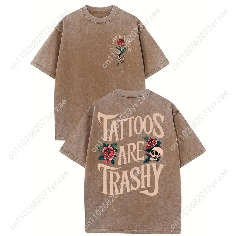 เสื้อยืดลายสักสไตล์เรโทรเท่ๆ สำหรับผู้ชายและผู้หญิง เสื้อยืดวินเทจคุณภาพสูง ผ้าฝ้าย แขนสั้น แฟชั่น เสื้อยืดเนื้อนุ่ม ระบายอากาศได้ดี