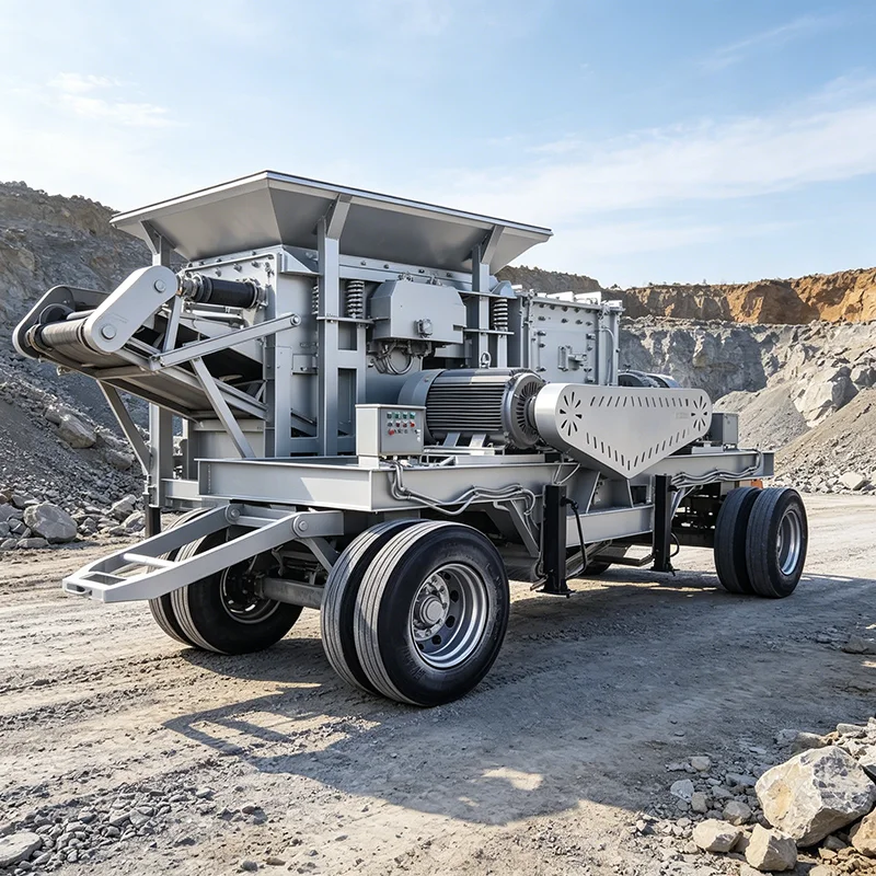 Mobile crusher for producing recycled aggregate from stone concrete, dual diesel-electric drive