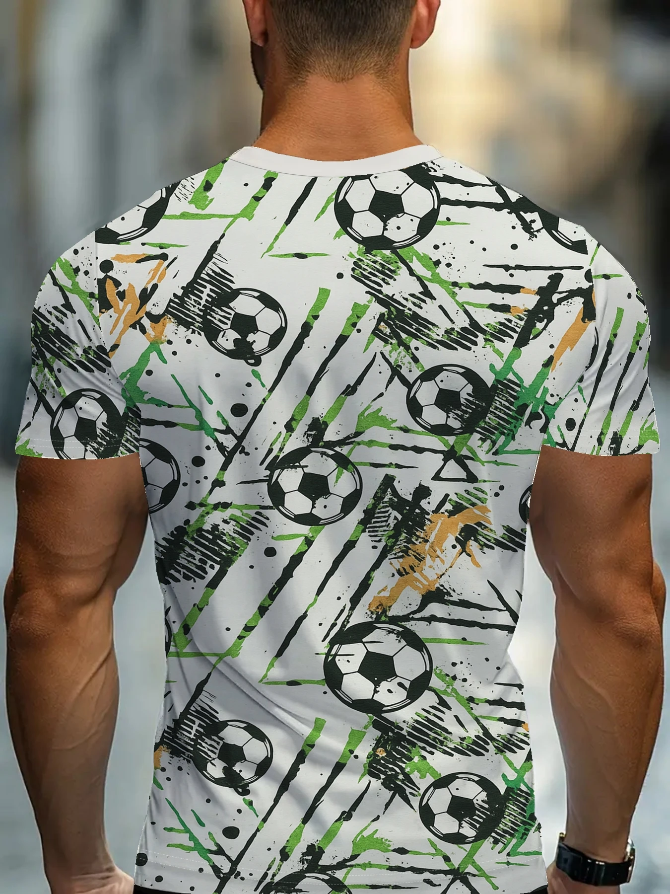 New men's short-sleeve T-shirt, loose-fitting and tailored with printed designs, versatile basic crew-neck top suitable for spri