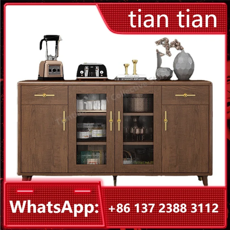 New Chinese-style dining side cabinet, all solid wood wine cabinet, integrated against the wall,  living room storage t