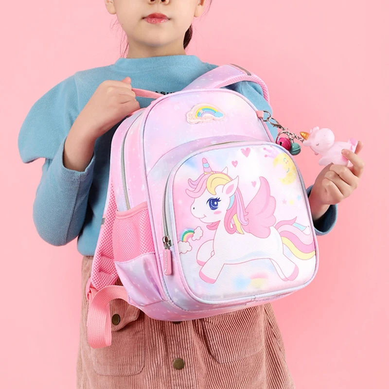 Mochila de unicornio para niñas, morral escolar de princesa rosa con dibujos animados, mochilas de guardería, 2024