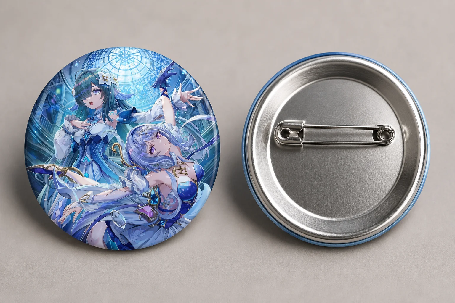Genshin Impact Odette Vodyanitsa Button Pins Brooch 58mm Round Badge Anime New Decors Halloween Accessory Gifts Fans Customized