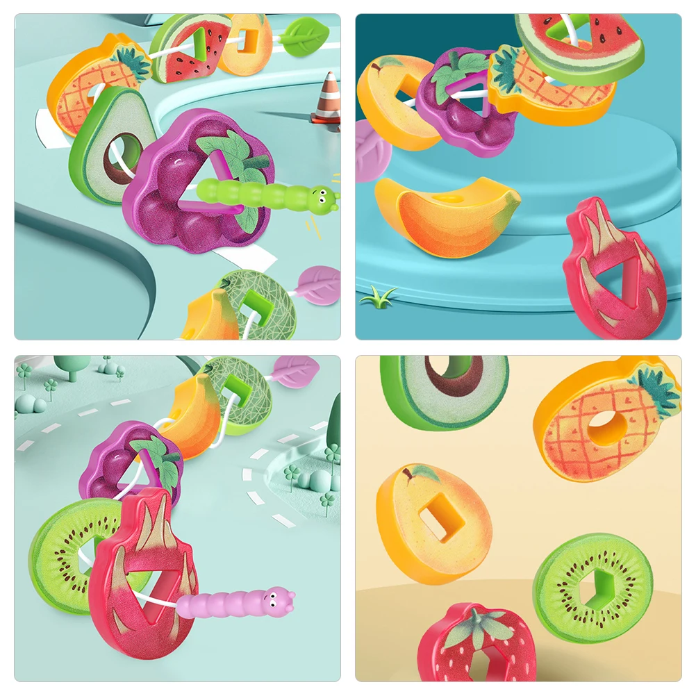 Juego de bloques de frutas para niños pequeños, ligero, Abs, educativo, clasificación de cuentas, apilamiento, cordones de aprendizaje preescolar, 1 Juego